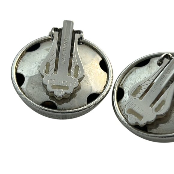 Vintage Sarah Coventry Clip On Earrings Silver Tone Button Dome Textured - Picture 5 of 9